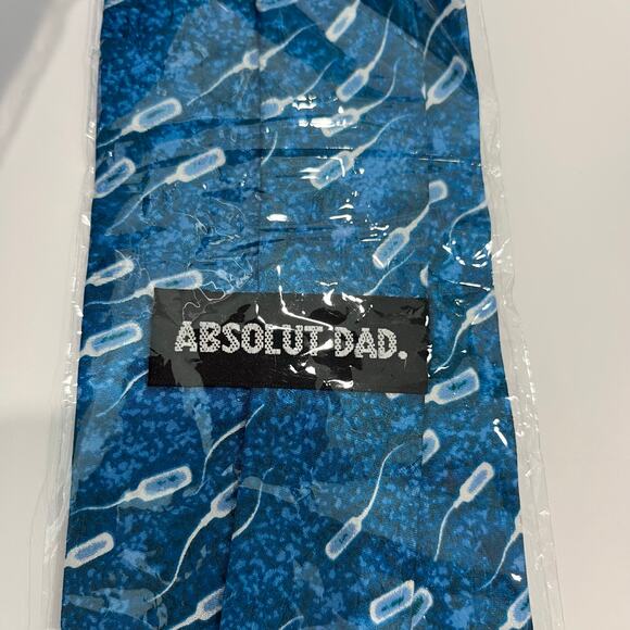 Vintage 1997 Absolut Dad Funky New Dad Sperm Print Turquoise Silk Necktie New - Picture 3 of 3